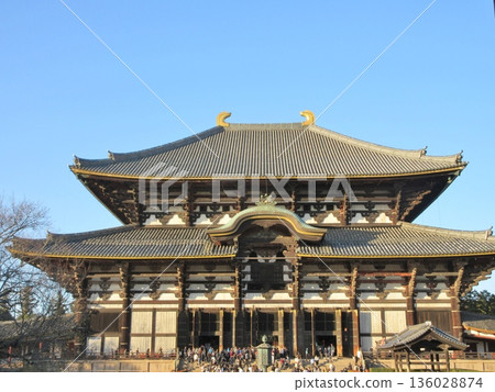 Todaiji Temple: Great Buddha Hall on a clear day Todaiji Temple: Great Buddha Hall on a clear day 136028874