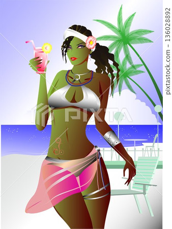 Woman with cocktail on the beach Woman with cocktail on the beach 136028892