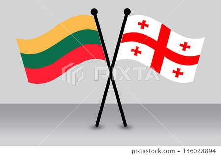 Crossed Flags of Lithuania and Georgia. Waving Flags Flat Style. Official Proportion. 136028894