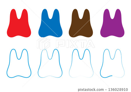 Colorful and Outline Tooth Shapes on a White Background. 136028910