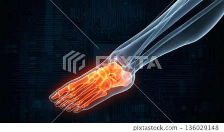 足部問題影像插圖：扁平足和拇外翻骨骼X光3DCG 136029148