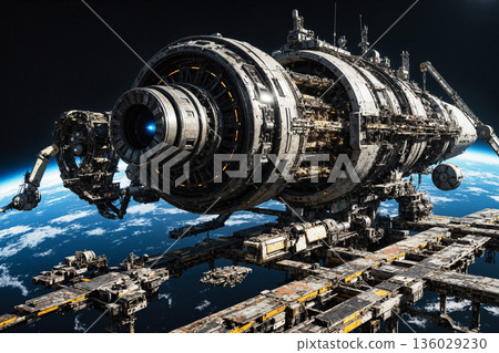 人工智慧生成的巨型太空站建造中影像 136029230