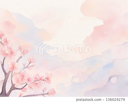 Watercolor illustration of cherry blossoms 12 136029279