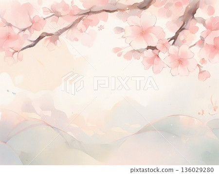 Watercolor illustration of cherry blossoms 11 136029280
