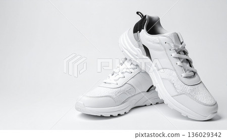 White Sport Sneakers Isolated on Clean Background 136029342