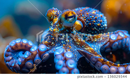 Colorful Octopus Close-Up Underwater 136029344