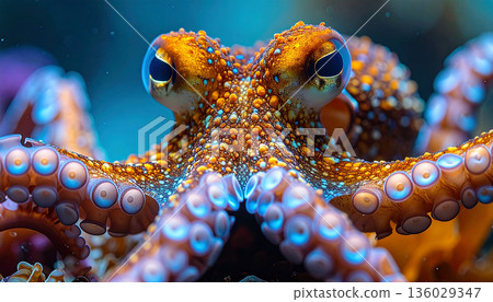 Colorful Octopus Close-Up Underwater 136029347