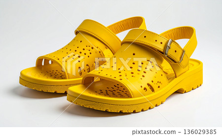 Yellow Sandals Isolated on White Background Yellow Sandals Isolated on White Background 136029385