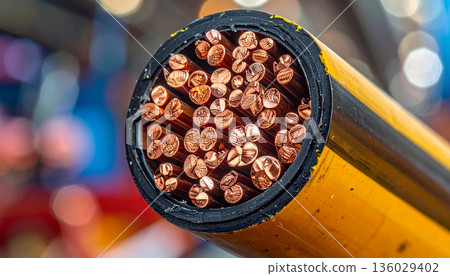 Copper Electrical Cable Cross Section Close Up Copper Electrical Cable Cross Section Close Up 136029402