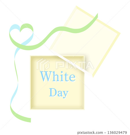 White Day gift box title frame ribbon yellow blue 136029479