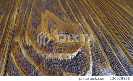 Wooden surface with unique grain pattern and texture showing signs of natural wear and age in a close-up view Wooden surface with unique grain pattern and texture showing signs of natural wear and age in a close-up view 136029526