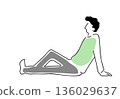 Colored line drawing of a man sitting relaxed 136029637