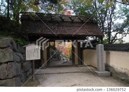 從寺廟門口看到的秋葉 136029752