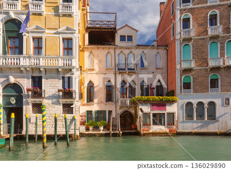 Colorful Historic Canalfront Buildings in Venice, Italy 136029890