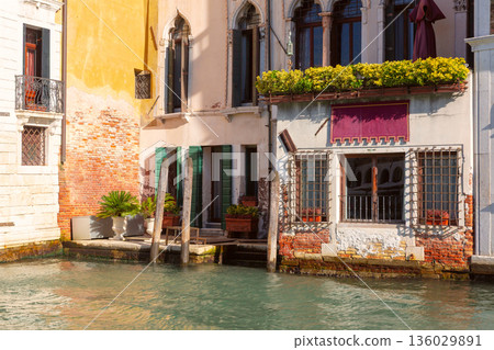Colorful Historic Canalfront Buildings in Venice, Italy 136029891