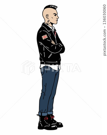 Illustration of a man in typical skinhead clothing 136030060