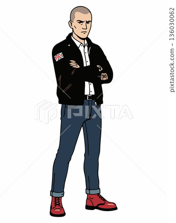 Illustration of a man in typical skinhead clothing 136030062