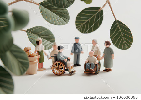 一個溫馨的日常場景：坐輪椅的人們和店主互相扶持。 136030363