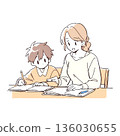A boy being taught by his mother 136030655