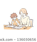 A boy being taught by his mother 136030656