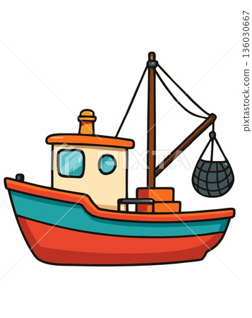 Cartoon vector illustration of a fishing boat 136030667
