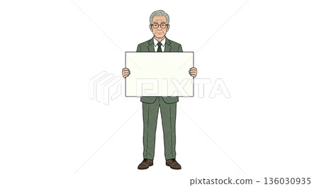 微笑的老人手持白板 136030935