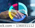Data analysis. Pie charts and graphs. Statistical data analysis and business intelligence in web marketing. 136031112