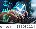 Business compliance monitoring system for internal control. Laptop with automation tools for regulatory compliance 136031114