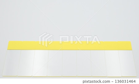 Nine standard-angle photographs of glass slides arranged vertically on the bottom row against a white background 136031464