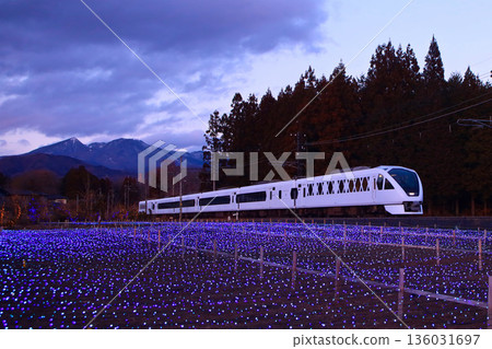 Nikko City Tobu Kinugawa Line Spacia X running through the illuminations Nikko City Tobu Kinugawa Line Spacia X running through the illuminations 136031697