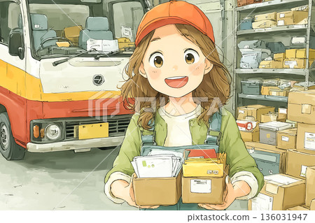女性員工在送貨物流中心分類包裹 | 配送準備與倉庫工作示意圖 136031947