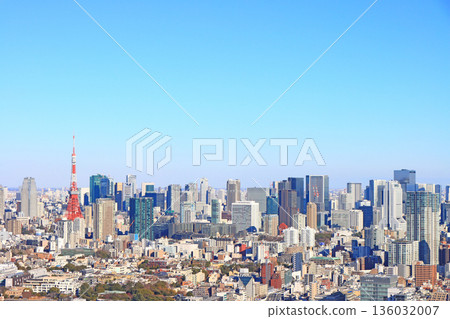 Minato-ku, Tokyo, Tokyo cityscape and Tokyo Tower scenery 136032007