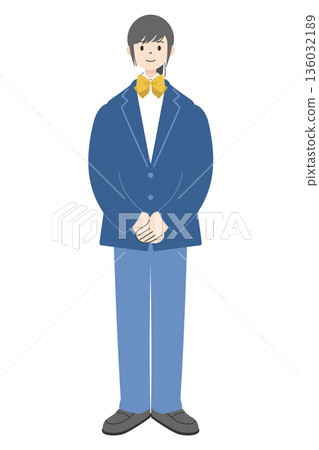 高中女生全身插畫,身穿制服,馬尾。 高中女生全身插畫,身穿制服,馬尾。 136032189