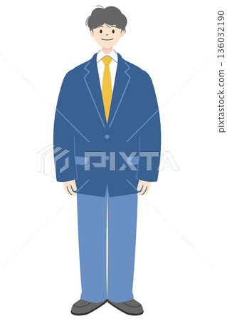 一位身穿制服、捲髮的高中男生全身像。 一位身穿制服、捲髮的高中男生全身像。 136032190