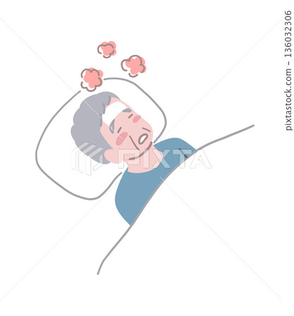 Illustration material of a senior man who is sick and in bed Illustration material of a senior man who is sick and in bed 136032306