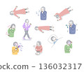 Illustration set of an elderly woman who looks unwell 136032317