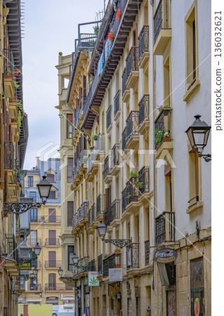 San Sebastian, Old Town, street, temple, midsummer, Spain 136032621