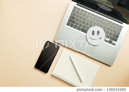 Review, customer feedback, online survey collection using modern laptop, smartphone, blank notebook, and pen, illustrating digital satisfaction assessment for client services and product evaluation Review, customer feedback, online survey collection using modern laptop, smartphone, blank notebook, and pen, illustrating digital satisfaction assessment for client services and product evaluation 136032880