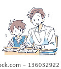 A boy being taught by his father 136032922