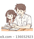 A girl being taught by her father 136032923