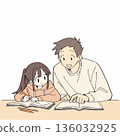 A girl being taught by her father 136032925