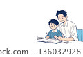 A boy being taught by his father 136032928