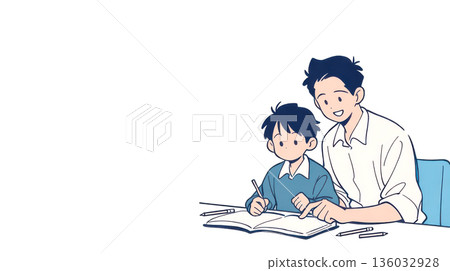 一個男孩正在接受父親的教導 136032928