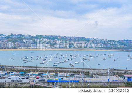 San Sebastian, sea view city, port town, midsummer, Spain 136032950