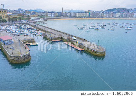 San Sebastian, sea view city, port town, midsummer, Spain 136032966