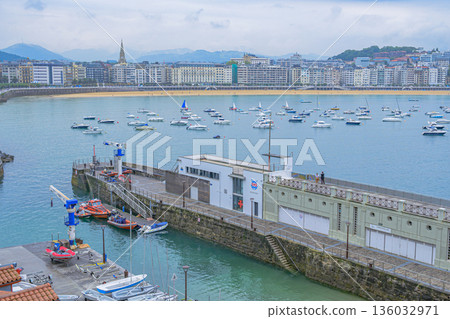 San Sebastian, sea view city, port town, midsummer, Spain 136032971