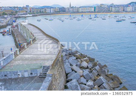 San Sebastian, sea view city, port town, midsummer, Spain 136032975