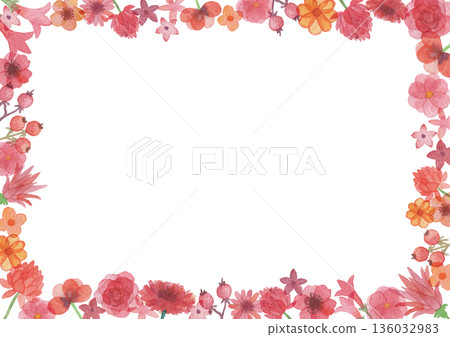 水彩風格紅色花框 136032983