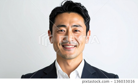 一位表情溫和的日本男性上班族,形象乾淨俐落,給人以幹練的商務印象。 一位表情溫和的日本男性上班族,形象乾淨俐落,給人以幹練的商務印象。 136033016