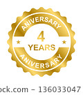 4 years anniversary gold icon vector for graphic design, logo, website, social media, mobile app, UI illustration 136033047